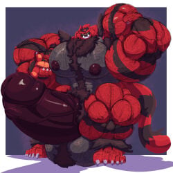 anthro armpit_hair armpits balls bara barazoku bobert body_hair boner erection flexing furry hairy hyper hyper_balls hyper_penis incineroar male male_only muscles muscular nintendo nude penis pokemon solo solo_male tiger