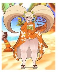 1girls blonde_hair bottom_heavy danganronpa danganronpa_(series) danganronpa_2:_goodbye_despair dialogue female jemuosg kimono saionji_hiyoko text thick_thighs twintails