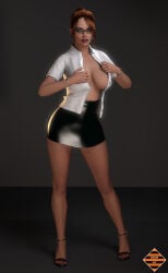 1girls 3d 3d_(artwork) 3d_render absurd_res attractive_woman beautiful_woman black_miniskirt black_skirt blue_eyes bracelets braless dangerguy01 earrings eclipse_(oc) female_focus female_only femsub fishnet_pantyhose fishnets glasses high_heels high_resolution highres huge_breasts huge_tits leaning_to_the_side lustful_gaze massive_breasts mature_female mature_woman miniskirt no_bra office_lady open_mouth opening_shirt orange-haired_female original pencil_skirt short-haired_female short_skirt simple_background skirt tight_skirt undressing undressing_self violet_lipstick watermark