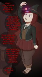 2girls brown_eyes chabashira_tenko clothed clothing danganronpa danganronpa_v3 dialogue hypnosis imminent_rape imminent_sex instant_loss_2koma large_thighs leggings mind_control pendulum red_hair self_upload short_hair shortstack skirt small_breasts sofaqo text text_box thick_thighs tights witch_hat yumeno_himiko