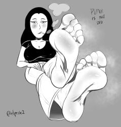 1girls 2d black_and_white black_hair breasts clothed clothed_female elliotpeste elpeste elpeste2 feet feet_focus female female_only foot_focus marjane_satrapi persepolis solo solo_female tagme