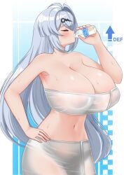 1girls 2025 big_breasts drinking_milk hoyoverse huge_breasts luex solo solo_female tagme white_hair yixuan_(zenless_zone_zero) zenless_zone_zero