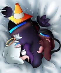 among_us among_us_black among_us_white bed bed_sheet black_(among_us) blush blushing cuddling dick friday_night_funkin friday_night_funkin_mod male/male/male maroon_(among_us) massive_penis paws penis pigeguts shy size_difference tentacle tentacle_cock vs_impostor white_(among_us)