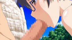 animated bare_shoulders black_hair censored eroge!_h_mo_game_mo_kaihatsu_zanmai fellatio glasses kosaka_iori oral penis