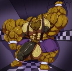 anthro armpit_hair armpits balls bara barazoku bear bobert body_hair five_nights_at_freddy's flaccid furry golden_freddy_(fnaf) hyper hyper_balls hyper_penis male male_only muscles muscular penis penis_out solo solo_male ursid