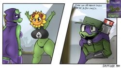 big_ass big_breasts cloak fan_character fanart goggles green_body green_shadow_(pvz) plant_boy plant_girl plant_humanoid plants_vs_zombies plants_vs_zombies:_heroes solar_flare_(pvz)