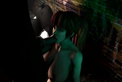 1boy 1girls 3d alley animated asian asian_female big_breasts big_penis blowjob brown_eyes brown_hair busty curvy dark-skinned_male dark_skin dead_or_alive dead_or_alive_5 fellatio gag handjob huge_breasts interracial kasumi_(doa) large_penis looking_at_another looking_up night nude outdoors ponytail public sound source_filmmaker video xauk