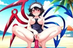 1girls ai_generated anal bare_legs barefoot beach beach_towel blush breasts breasts_out clothing_aside cloud day dildo dildo_riding feet female female_focus female_masturbation fingering full_body large_breasts legs lips masturbation nail_polish nipples nue_houjuu object_insertion one-piece_swimsuit outdoors palm_tree pussy pussy_juice sex_toy sky solo spread_legs squatting sweat swimsuit swimsuit_aside tagme thighs tiptoes toenail_polish toenails toes touhou touhou_project towel tree trembling twintails video visor_cap