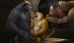 anal anal_sex balls benjamin_clawhauser bovine buffalo cheetah chief_bogo closed_eyes cum cum_in_ass cum_in_pussy cum_inside cuntboy disney equine feline group group_sex horse intersex male mammal monds penetration penis sex sitting standing threesome tiger ty_hanson vaginal_penetration zootopia