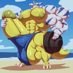 anthro balls bara barazoku bobert boner digimon erection furry gabumon hyper hyper_balls hyper_penis male male_only muscles muscular penis solo solo_male