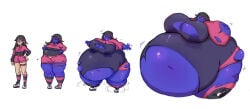 blue_skin blueberry_inflation full_body_inflation inflation original_character pink_clothing pink_hair_tips ripped_clothing sequence sile2011