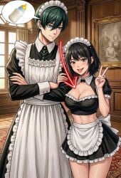 1boy 1girls ai-created ai_generated best_friends blue_lock horny_male itoshi_rin large_breasts maid_uniform male/female original_character