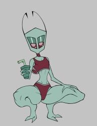 1boy 2023 2_toes 3_fingers alien alien_humanoid almighty_tallest_red antennae_(anatomy) barefoot bedroom_eyes beverage bottomwear cameltoe clothed clothed_male clothing collar crop_top crossdressing crouching digital_drawing_(artwork) digital_media_(artwork) feet femboy feminine_male fingers full-length_portrait girly glistening_eyelids green_body green_skin grey_background hand_on_leg hand_on_thigh hi_res holding_beverage holding_object humanoid invader_zim irken lewdofdoom lidded_eyes looking_at_viewer male male_only midriff narrowed_eyes nickelodeon outtabellets pak panties portrait pose red_clothing red_eyes revealing_clothes seductive seductive_eyes seductive_look seductive_pose shirt simple_background skimpy slim slim_male small_waist soda solo sports_bra sportswear squatting the_almighty_tallest thick_thighs toes topwear underwear wide_hips