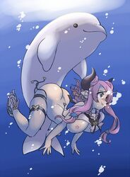 ambiguous_penetration ass blush breasts clothing dimples_of_venus dolphin dolphin_rape doraf female female_on_feral feral from_behind granblue_fantasy holding_breath horns huge_ass human_on_feral interspecies large_breasts long_hair narmaya_(granblue_fantasy) nipples penetration purple_hair rape sandals sex solo squemezzo swimsuit underwater underwater_sex zoophilia