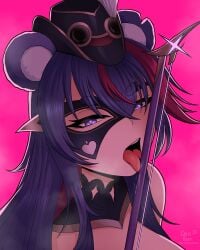 1girls bear_ears bear_girl face_mask female female_only fujikura_uruka heart kluverdesigns licking licking_object light-skinned_female light_skin long_hair looking_at_viewer phase_connect phase_origins simple_background solo solo_female streaked_hair violin_bow virtual_youtuber vtuber vtuberfanart