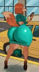 2026 anthro big_butt biped bottom_heavy breasts butt canid canine canis car cellphone clothed clothed_anthro clothed_female clothing commercial_vehicle curvy_figure domestic_dog dress electronics eyewear female female_anthro footwear glasses glistening glistening_clothing glistening_dress hair hi_res high_heels holding_cellphone holding_object holding_phone holding_smartphone huge_butt huge_hips huge_thighs hunting_dog illumination_entertainment looking_at_viewer looking_back looking_back_at_viewer mammal open_back_dress outside phone platform_footwear platform_heels purse rirurirue shoes sighthound sing_(movie) small_breasts smartphone solo standing stiletto_heels suki_lane tail taxicab thick_thighs tight_clothing tight_dress vehicle voluptuous voluptuous_anthro voluptuous_female wearing_glasses wide_hips