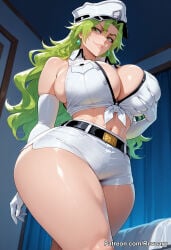 1girl ai_generated big_breasts bleach bleach:_the_thousand-year_blood_war candice_catnipp female green_hair huge_breasts mature_female revoaru thick_thighs thighs