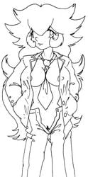 alternate_breast_size breasts clothes empty_(artist) female female_only front_view hair human long_hair mario_(series) monochrome nintendo princess_peach solo standing straight_hair tagme vulva