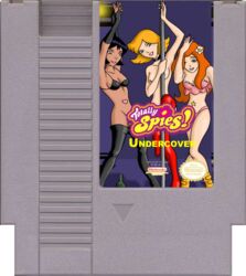 3girls alex_(totally_spies) bottomless cartridge clover_(totally_spies) dark-skinned_female dark_skin female female_only game_cartridge human multiple_females multiple_girls nes nintendo nintendo_entertainment_system sam_(totally_spies) straight_hair stripper stripper_pole topless totally_spies