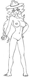 breasts empty_(artist) female female_only front_view hat human mario_(series) monochrome nintendo nipples nude princess_peach solo standing straight_hair tagme vulva