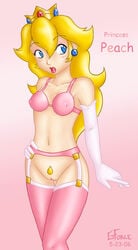 blonde_hair clothes color crown ear_piercing female female_only gforce gloves hair human long_hair mario_(series) nintendo piercing princess_peach solo standing straight_hair tagme vulva