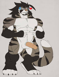 2013 anthro balls biceps black_hair dazen_(character) dazen_cobalt feline furry hair heart male male_only muscles no_humans nude penis pink_nose solo tiger