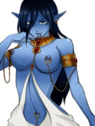 1girls armlet blue_eyes blue_hair blue_skin breasts female female_only fingernails genie large_breasts linked_piercing linked_piercings lip_piercing lip_ring long_fingernails long_hair magi:_the_labyrinth_of_magic navel_piercing nipple_piercing nipples nipples_to_armlet paimon paimon_(magi) piercing pointy_ears smile solo