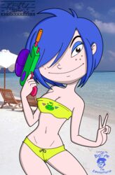 1girls 2d beach bigtyme bikini bk7socko blue_hair cartoon_network ed_edd_n_eddy female female_only fluffy_(artist) human kanker_sisters killerx marie_kanker no_penetration no_sex outdoors solo solo_female straight_hair water_gun