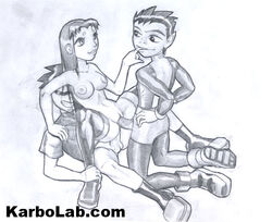 alien beast_boy dc dc_comics dick_grayson human karbo_(comics-toons) male monochrome robin_(dc) robin_(dick_grayson) sketch starfire straight straight_hair teen_titans