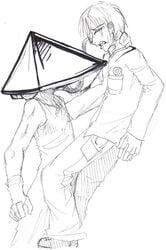 james_sunderland male_only monochrome pyramid_head silent_hill silent_hill_2 tagme