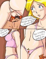 2006 3girls alex_(totally_spies) clothing clover_(totally_spies) comic dark-skinned_female dark_skin female female_only gforce human innie_pussy interracial multiple_females multiple_girls panties pubic_hair sam_(totally_spies) straight_hair totally_spies yuri