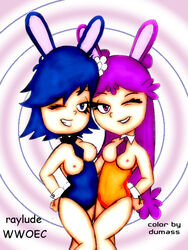 2girls ami_onuki blue_hair bunny_ears bunny_girl bunnysuit cartoon_network dumass female female_focus female_only hi_hi_puffy_amiyumi multiple_girls raylude tagme topless yumi_yoshimura