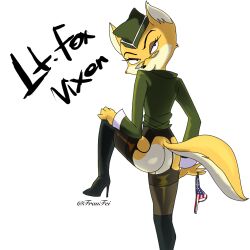 female fox furry_female heels lt._fox_vixen military_uniform panties squirrel_and_hedgehog stockings uniform