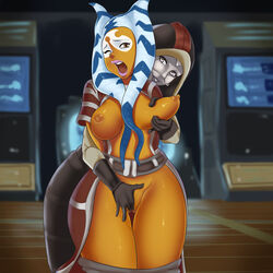 2016 afrobull ahsoka_tano alien ashara_zavros big_breasts bioware bottomless breast_grab breast_squeeze breast_squish breasts female fingering grey_skin humanoid lucasfilm nexdis nipples one_eye_closed open_clothes open_mouth open_shirt original_character pussy rattataki shirt sith sith_inquisitor star_wars star_wars:_the_old_republic star_wars_legends togruta vaginal_penetration voluptuous wide_hips yuri