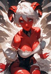 big_breasts demon_horns female red_skin white_hair