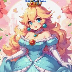 1girls aegis_elysium ai_generated background blonde_hair blue_dress blue_eyes blush blushing_at_viewer breasts cleavage collarbone crown dress earrings female female_focus gem grabbing hair_ornament headpiece highres holding huge_breasts jewelry large_breasts long_hair looking_at_viewer mario_(series) navel nintendo princess princess_dress princess_peach princess_peach:_showtime! simple_background smile solo solo_focus standing super_mario_bros. super_mario_galaxy thick_breasts thick_thighs tiara undressing very_long_hair white_background