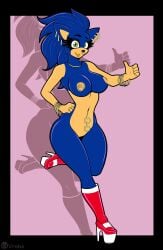 2018 absurd_res anthro big_breasts boots breasts clothing ear_piercing eulipotyphlan facial_piercing female footwear gesture green_eyes hand_gesture hedgehog hi_res looking_at_viewer mammal mostly_nude mtf_crossgender navel navel_piercing nipple_piercing nipples nose_piercing piercing ring rule_63 sega smile solo sonic_(series) sonic_the_hedgehog sonic_the_hedgehog_(series) standing thumbs_up vrabo