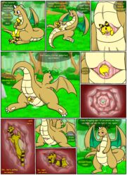 1boy 1girls ampharos anal anal_sex anal_vore animal_genitalia anus ass brown_scales cloaca close-up comic dragon dragonite erection female forced forest furry gaping gaping_anus genital_slit internal interspecies livinlovindude lying membranous_wings nintendo orgasm_face outside penetration penis pokemon pokemon_(species) pussy reptile scales scalie slime slit spread_legs spreading straight text tongue tongue_out tree video_games vore wet wings yellow_skin