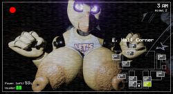 3d animatronic anthro avian bedroom_eyes bib big_breasts big_nipples bird blender blender_(artwork) breast_play breast_squish breasts camera camera_view chica_(fnaf) chica_(octal) chicken classic_chica_(fnaf) clothing digital_media_(artwork) female five_nights_at_freddy's furry furry_female furry_only galliform gallus_(genus) glowing glowing_eyes hi_res looking_at_viewer machine narrowed_eyes nipples nude phasianid purple_eyes recording robot robot_anthro scottgames seductive smile smiling_at_viewer solo squish standing theant/thedirtyant