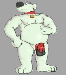 anthro brian_griffin canid canine canis chastity_cage chastity_device collar domestic_dog family_guy male male_focus male_only mammal nipples nude royal_compost solo