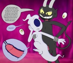 anal anal_sex blind_specter compliment cuphead_(game) devil devil_tail dialogue floating_eyes fur gay gay_sex ghost ghost_tail lewdboiart_(artist) penis rough_sex size_difference small_penis stomach_bulge tagme the_devil_(cuphead)