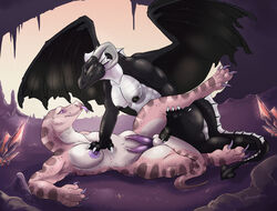 2futas anal anal_sex animal_genitalia animal_penis armpits balls barbed_penis black_scales breasts cave claws closed completely_nude crystal cum cum_in_ass cum_inside curved_horns detailed_background diphallia diphallism dragon duo fin full-package_futanari futa_on_futa futa_only futanari green_eyes hemipenes intersex intersex/intersex komodo_dragon linna_(kyvinna) linna_auriandi_(character) lizard mawra_(kyvinna) membranous_wings monitor_lizard multi_penis nipples nude penetration penis pink_eyes pink_scales reptile scales scalie spade_tail stalactite stalagmite tongue tongue_out wanderlustdragon white_scales wings