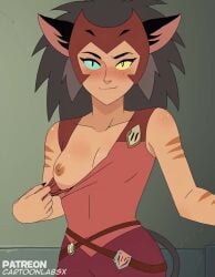 ai_generated breasts catra grabbing pulling_clothing removing_shirt she-ra_and_the_princesses_of_power stripping taking_clothes_off tits_out