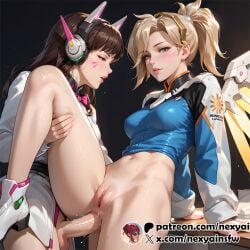 1futa 1girls 2025 ai_generated anal anal_sex anal_sex big_penis blonde_hair blue_shirt blush bottomless breasts brown_eyes brown_hair d.va facial_mark futanari futanari_penetrating headphones hi_res high_resolution highres indoors leg_up long_hair looking_at_viewer medium_breasts mercy multiple_girls navel nexynsfw on_table one_leg_up orgasm original overwatch overwatch_2 penis pleasure_face pussy rolling_eyes self_upload sex stable_diffusion standing standing_on_one_leg standing_split testicles uncensored whisker_markings window wings