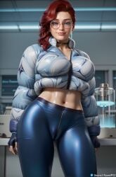 1female 3d ai_generated atomic_heart big_breasts blue_eyes breasts choker female front_view gloves latex looking_at_viewer mature_female mature_woman pony_diffusion_xl red_hair secret_room12 shiny_skin stable_diffusion standing video_game video_game_character video_games