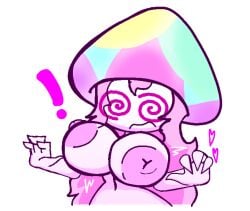 big_breasts exclamation_point gacha gacha_heat gacha_life hearts_around_body hypno_shroom koracaesh low_res lowres magenta_eyes pink_hair pink_nipples pink_skin plants_vs_zombies surprised swirly_eyes white_background