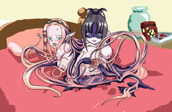 2girls amputee bed big_breasts blush blush_stickers branzent breasts gaping gaping_pussy goggles goggles_on_head green_eyes half-closed_eyes long_hair merging monster_girl multiple_girls nipples on_bed open_mouth original pink_hair pointy_ears prehensile_hair pussy quadruple_amputee rape small_breasts source_request spread_pussy sweatdrop teardrop tentacle_hair very_long_hair what yuri