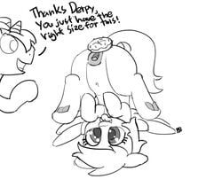 ass clitoris derpy_hooves donut_joe_(mlp) doughnut duo english_text equine female feral food friendship_is_magic horn male mammal my_little_pony navel open_mouth pabbley pegasus pussy simple_background sketch text tongue tongue_out unicorn white_background wings