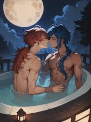 ai_generated blue_hair diluc_(genshin_impact) gay genshin_impact kaeya_(genshin_impact) kissing red_hair stepbrothers yaoi