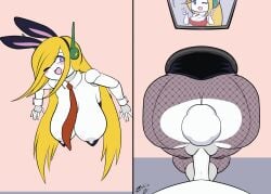 1boy 1girls abs animated animated antenna_hair black_hair blonde_hair blush bunny_ears bunny_tail bunnysuit cave_story curly_brace huge_breasts long_hair nipples penis pussy quote quote_(cave_story) robot sex smile stuck_in_wall tagme voluptuous wide_hips zedrin